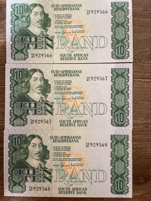 GHC de Kock *** R10 *** 1982 second issue *** 3 great consecutive notes