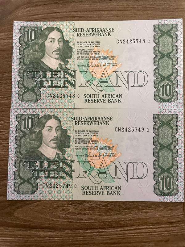 GHC de Kock *** R10 *** 1985 third issue *** 2 great consecutive notes
