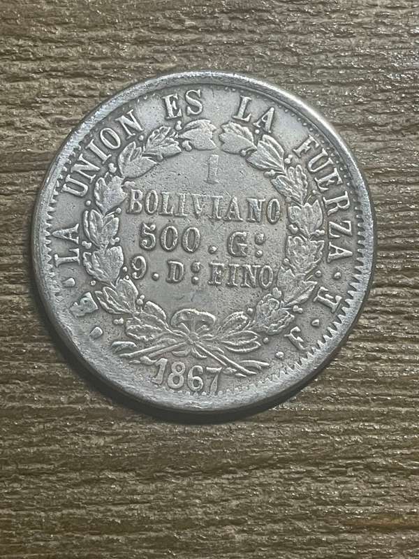 1867 *** 1 bouliviano *** Imitation Crown not silver