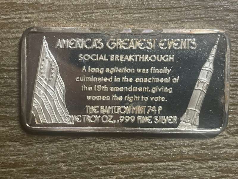 Silver 1 oz *** Social Breakthrough *** 1976 Hamilton Mint selling for appr R1800 on ebay