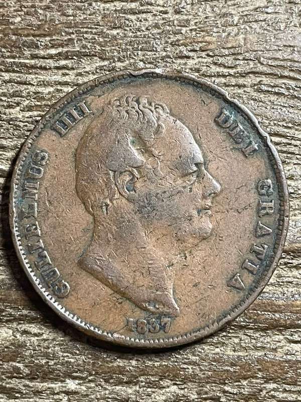 1837 *** William IV Halfpenny British Copper Coin *** almost 200 year old