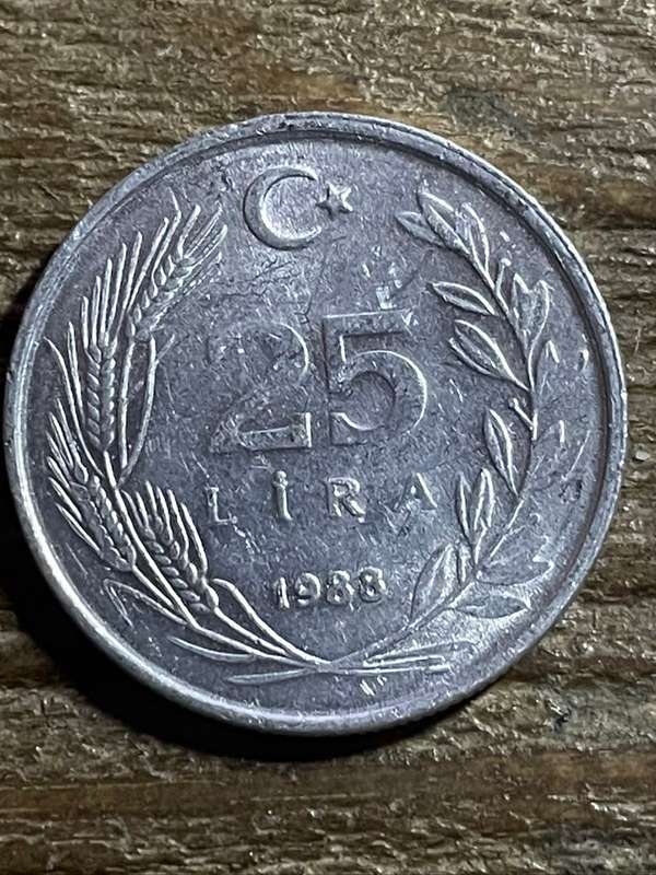 1988 *** turkey 25 lira *** super aluminium coin