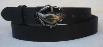 Unisex Frog Buckle Belt, genuine cowhide leather - avalable in black, dark brown or tan