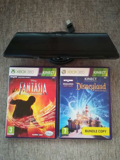 KINECT SENSOR+KINECT DISNEY FANTASIA: MUSIC EVOLVED+ KINECT DISNEYLAND  GAMES BUNDLE FOR XBOX 360