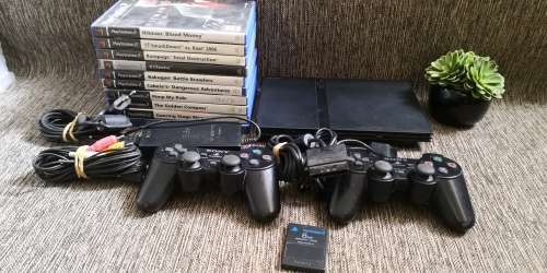 PS2 SLIM CONSOLE WITH 2 CONTROLLERS AND 10 GAMES