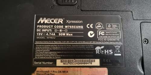 Mecer Xpression W76CU laptop (for spares/repairs)