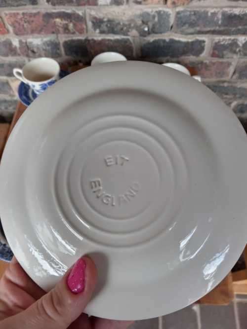 Vintage 12 piece  Blue and White English Ironstone tea set with side plates `Old Willow`