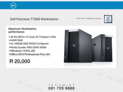 Dell Precision T7600 Workstation 2x E5-2687w 16 Cores 3.1Ghz 64GB RAM 256GB SSD 4TBHD Win10Pro