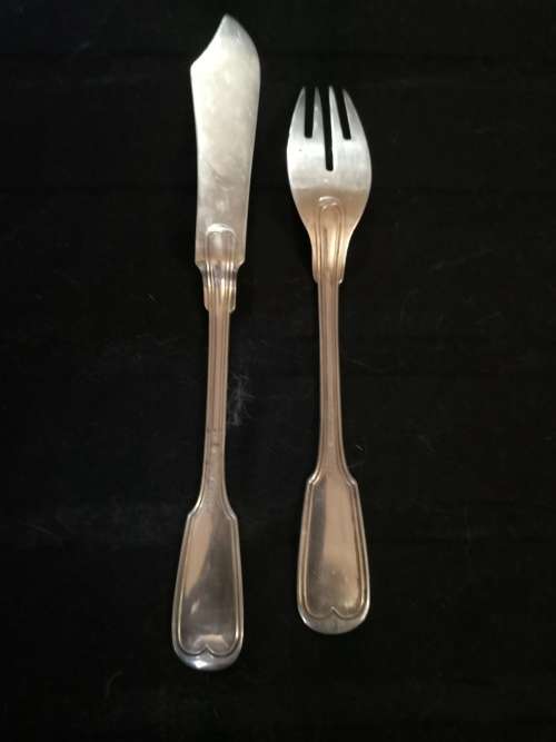 Silver (800) Paul Sandig fish knife and fork, 112.3gr
