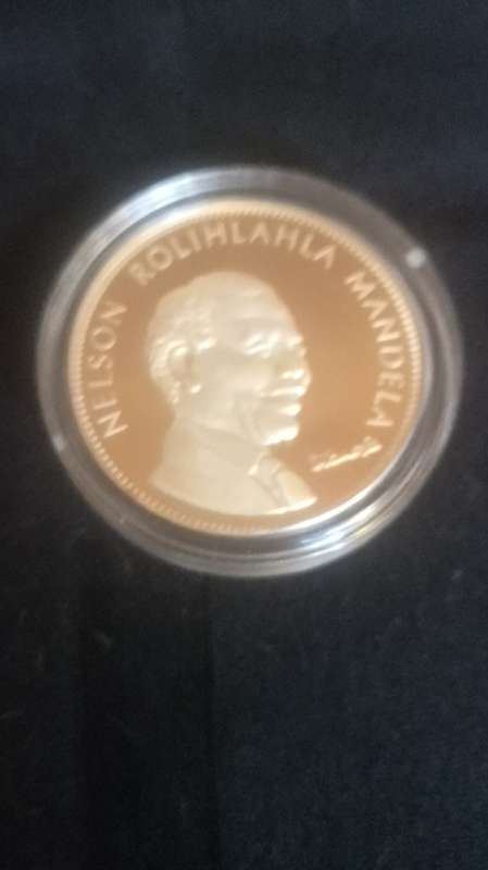 Mandela gold plated laser engraved coin