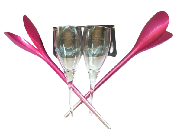 Moet & Chandon champagne tulip flutes and stand (Vintage)