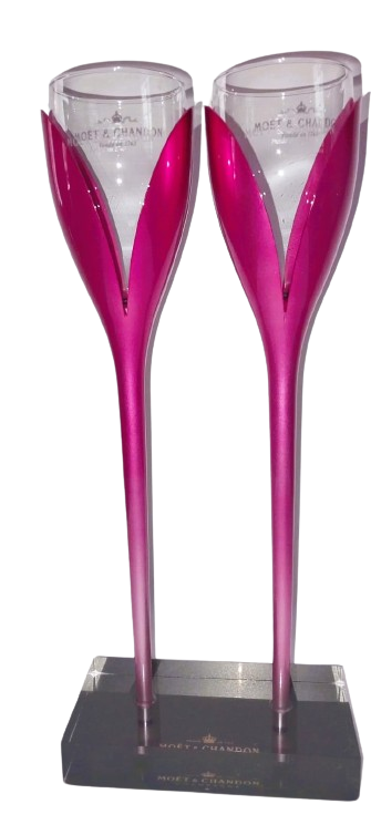 Moet & Chandon champagne tulip flutes and stand (Vintage)
