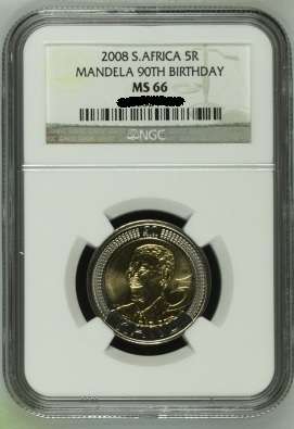 2008 Birthday Mandela R5 - GRADED BY NGC - MS66. 7 x coins up for auction!