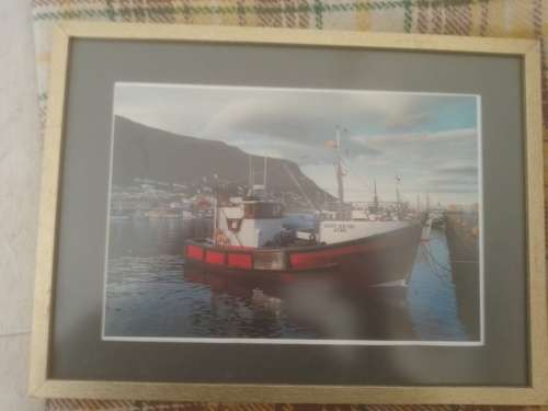 Fishing boat Gary at Kalk Bay harbour. Print in glass frame. Frame Size 37cm x 27cm