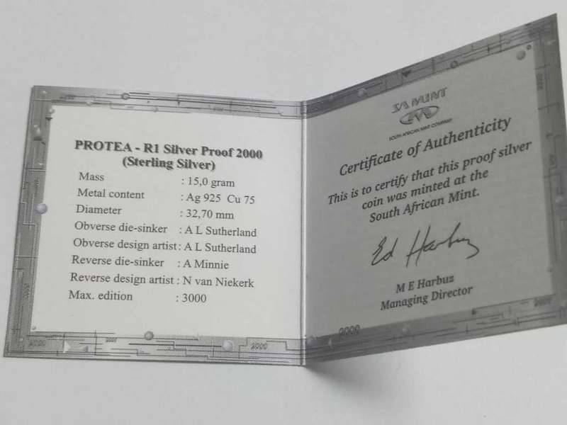 DISCOUNT!!! 2000 Silver Protea One Rand PROOF