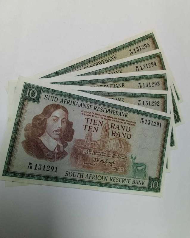 RSA 10 Rand 1976(TW de Jongh 3rd Issue) - W18 Replacement - 5 in Sequence