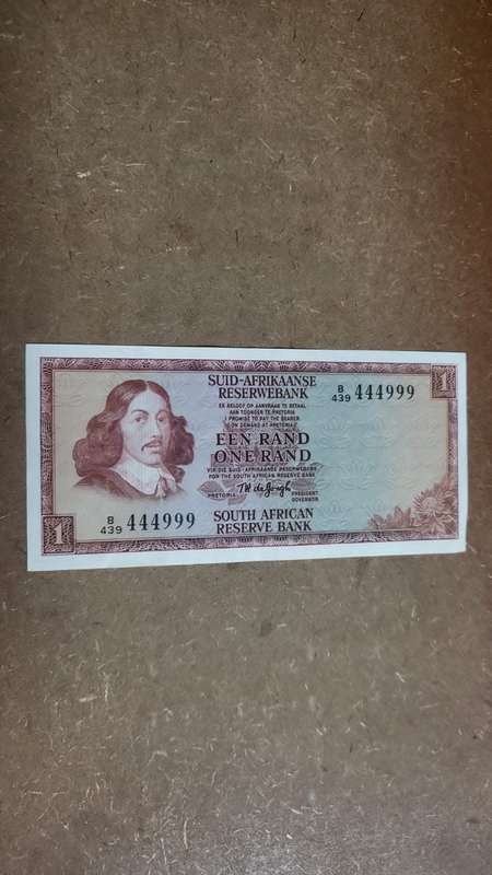 RSA 1 Rand 1975(TW de Jongh 3rd Issue) - Serial no. 444999