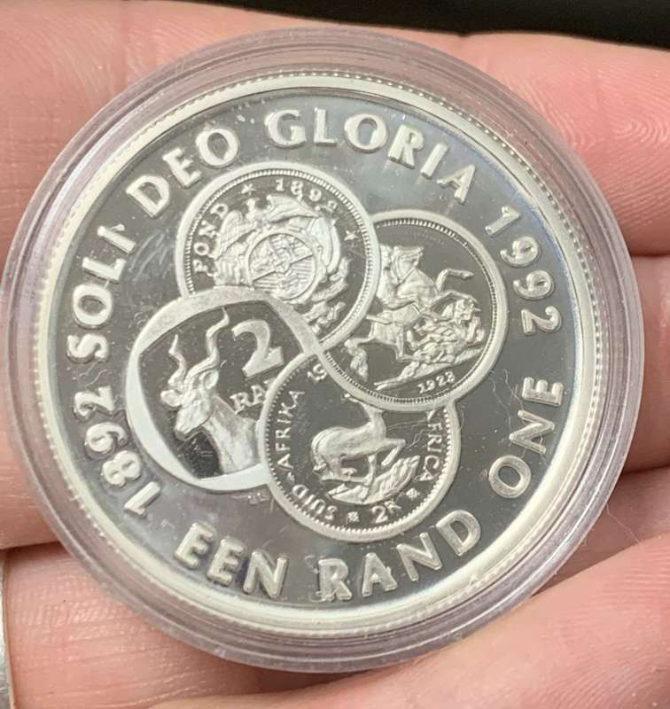 RSA 1 Rand 1992 Proof silver coin - 100yrs SA Mint