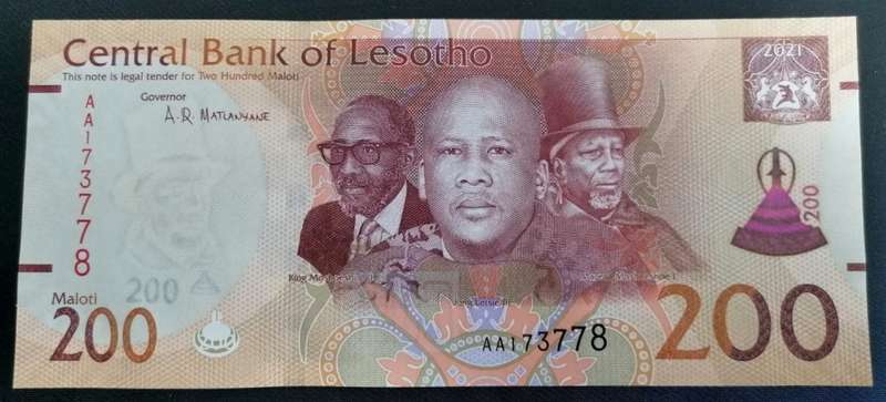 Lesotho 200 Maloti 2021 UNC condition