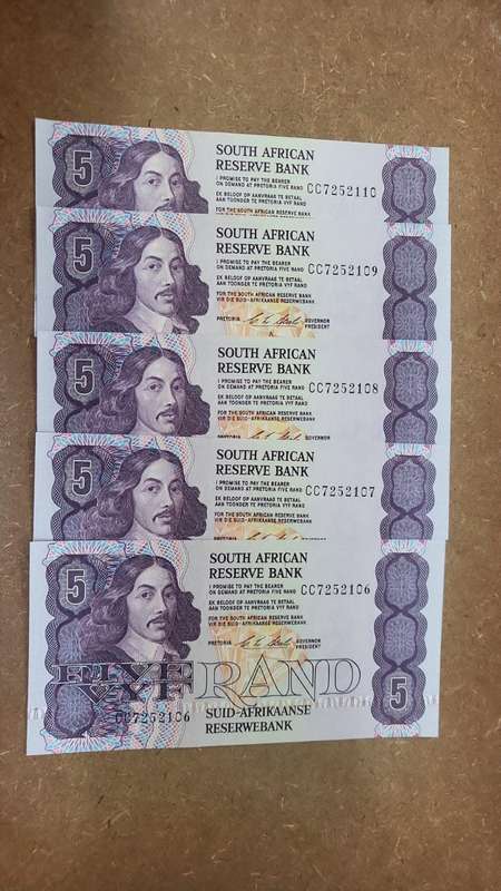 SA Five Rand Notes 1990 SEQUENCE