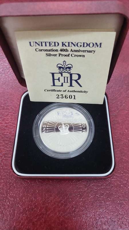 1993 UK Coronation 40th Anniversary Silver Proof Crown