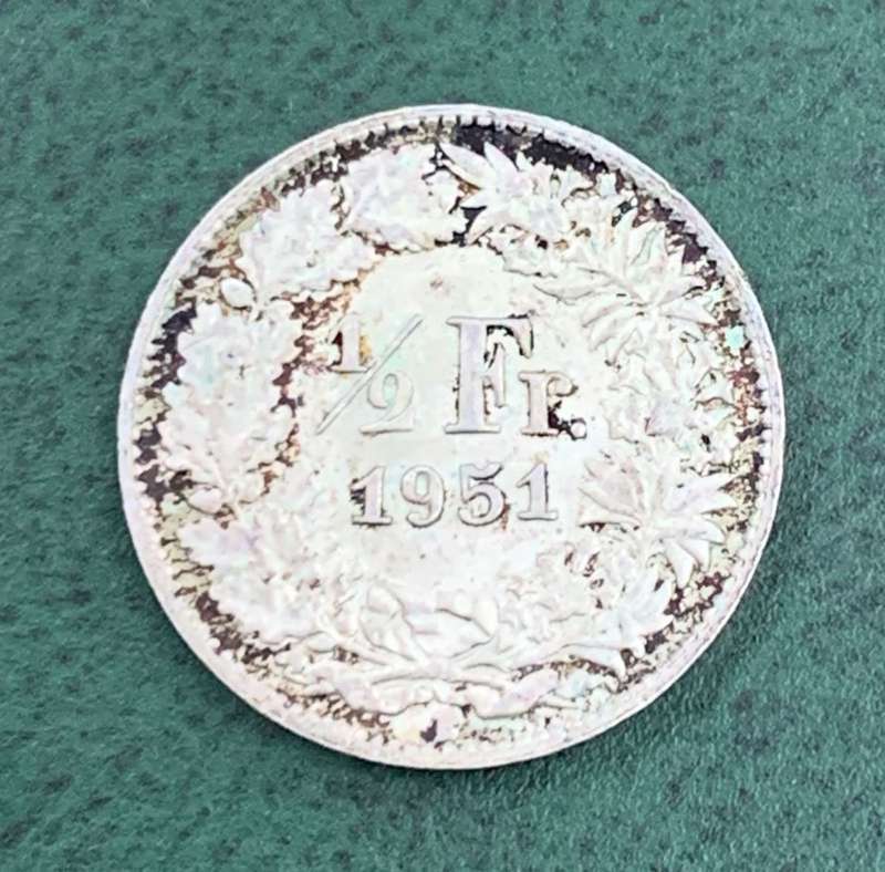 Switzerland 1/2 Francs 1951 - aUNC condition