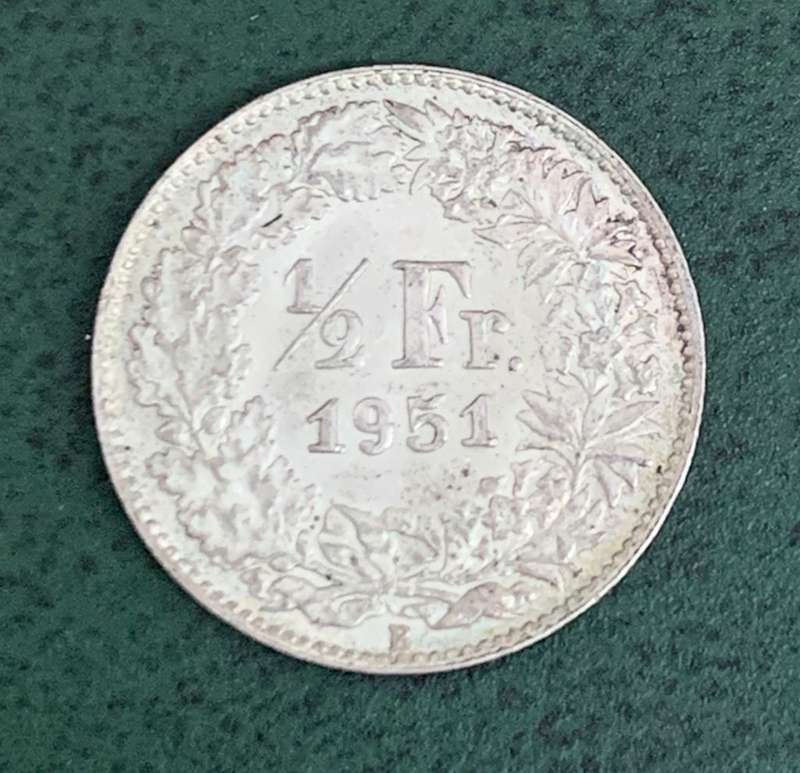 Switzerland 1/2 Franc 1951 - aUNC condition
