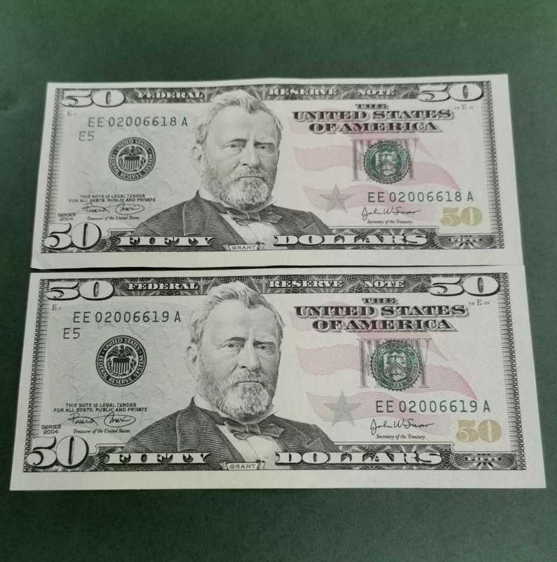 USA 50 Dollar Notes-EE02006618 a & EE02006619 a