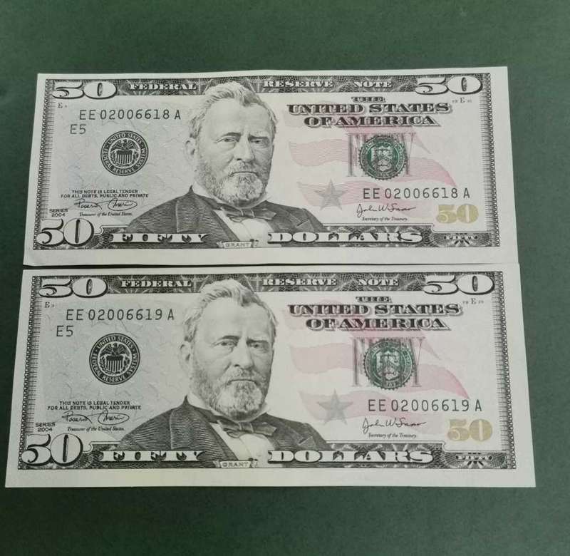 USA 50 Dollar Notes-EE02006618 a & EE02006619 a