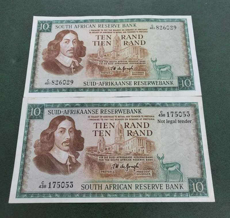 2x SA 10 Rand 1976-Both language variants