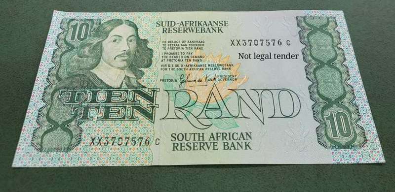 RSA 10 Rand 1985(G de Kock 3rd Issue) - XX Replacement