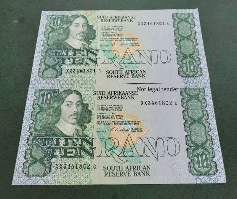 SA 10 Rand early 1990's-XX Replacement, sequencial notes