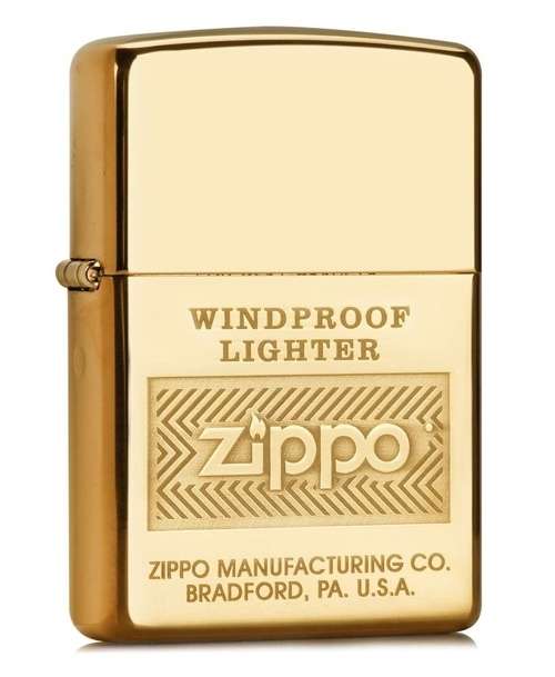 Zippo Wind-Proof - Genuine - High Polish Brass - Includes 6 spare Flints and 1 spare Wick