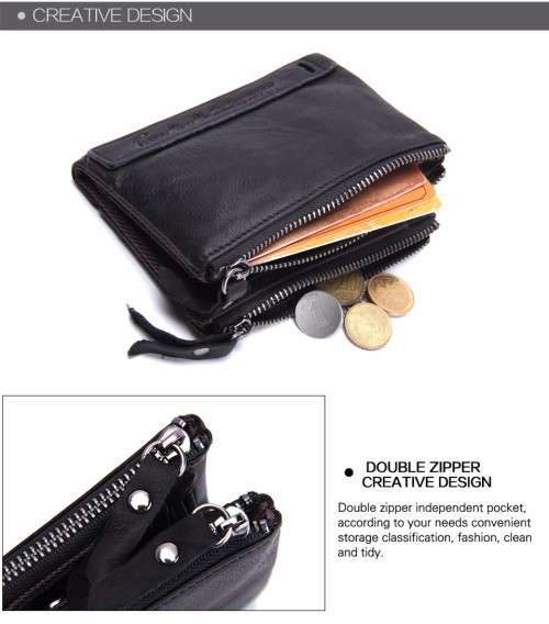 Wallet - Genuine Cowhide Leather - Soft touch - Men - Black