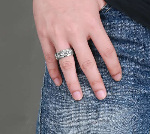 Men's Ring - Stainless Steel With Wire - 2 x Cubic Zirconia's - Size S