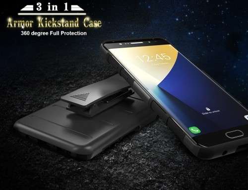 Full Black 3 in 1 Hybrid Kickstand Armor Case For IPhone 7 Plus