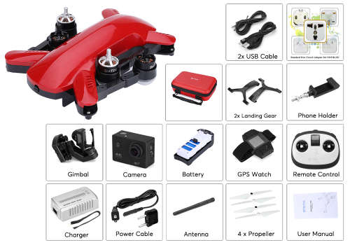 Drone Simtoo Dragonfly - 4K Camera, Follow Me, Panoramic Shot, Fold-able Design, Red or Black