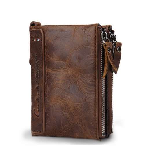 Genuine Crazy Horse Cowhide Leather Men's Wallet - Takes coins as well