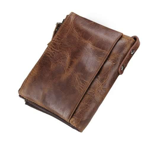 Genuine Crazy Horse Cowhide Leather Men's Wallet - Takes coins as well