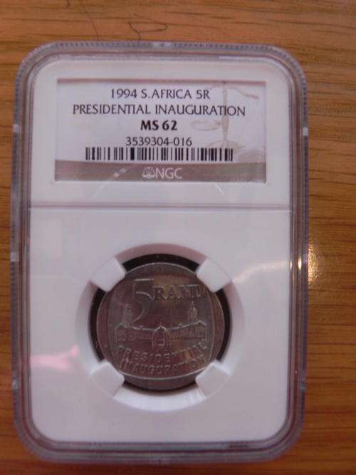 1994 S Africa R5 Inauguration Coin, MS62