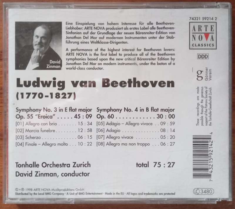 Beethoven: Symphonies Nos. 3 & 4 (Zinman)