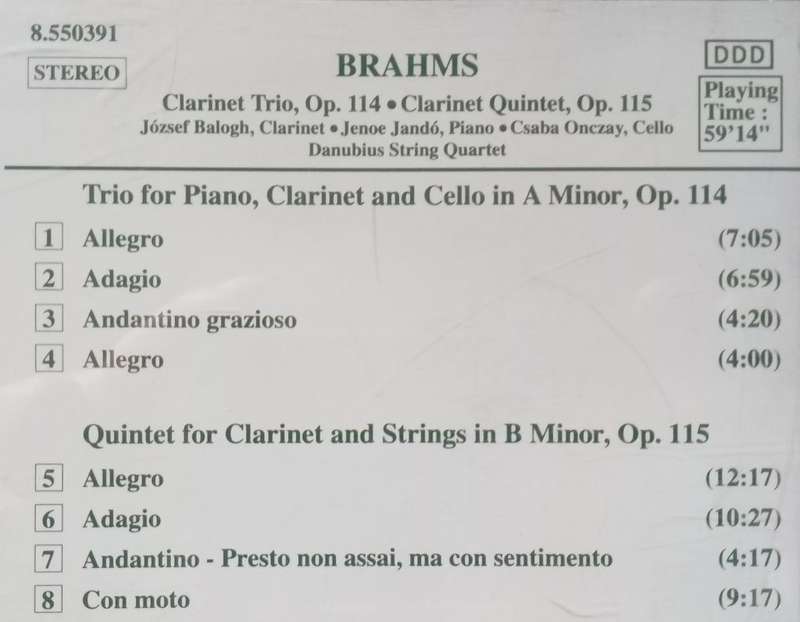 Brahms: Clarinet Trio & Clarinet Quintet