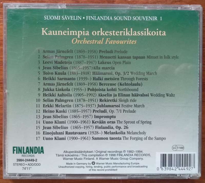 Finlandia Sound Souvenir Vol. 1: Orchestral Favourites