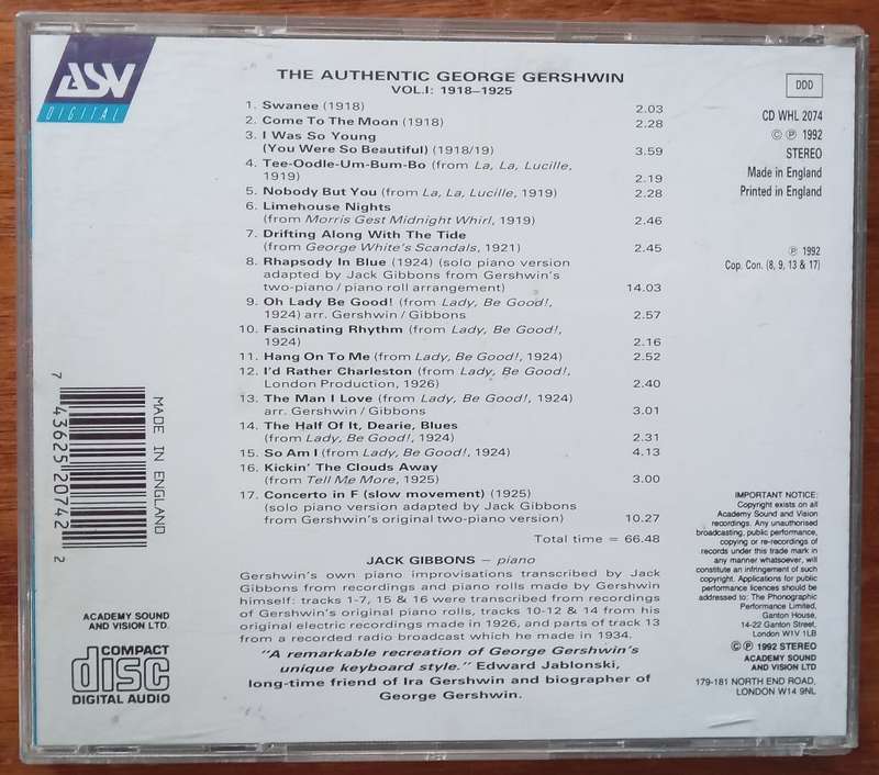 The Authentic George Gershwin Vol. 1 (Gibbons)