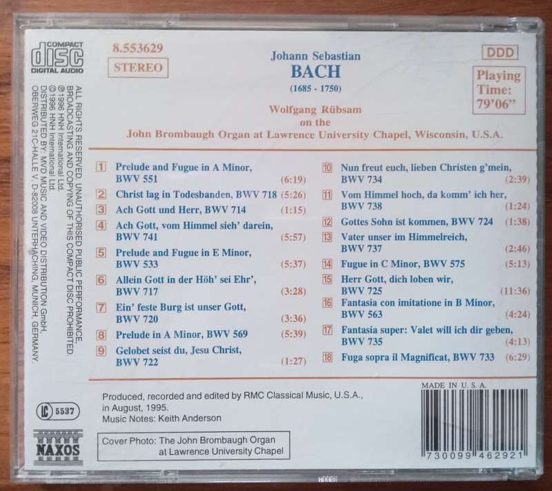 Bach: Organ Chorales, Preludes & Fugues, Fantasia