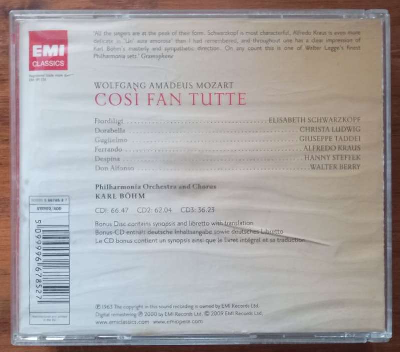 Mozart: Cosi fan Tutte (3CDs, Bohm)