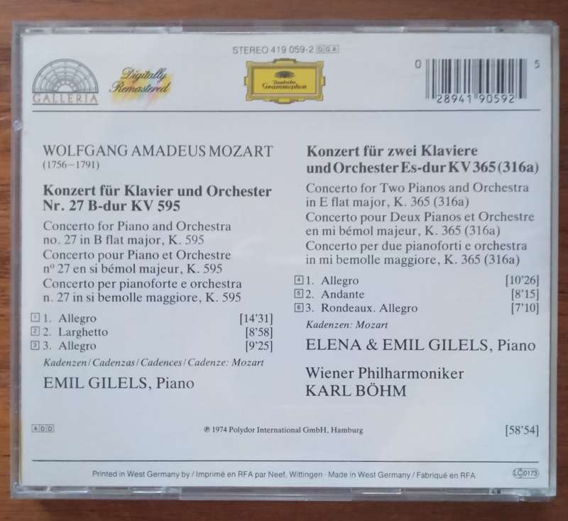 Mozart: Piano Concerto No. 27 & Concerto for 2 Pianos (Gilels)