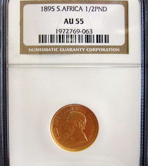 1895 PAUL KRUGER HALF POND AU55 (RARE)