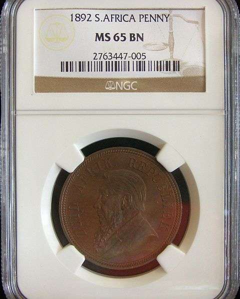 1892 MS65BN PAUL KRUGER PENNY ONLY 4 COINS HIGHER