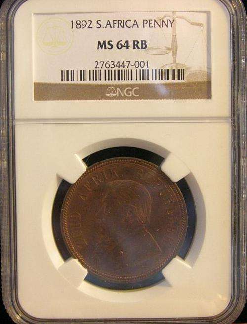 1892 PAUL KRUGER PENNY GRADED MS64 RED/BROWN